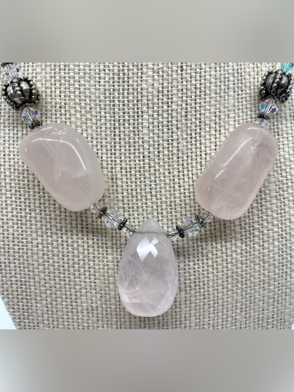 Pink Rose Quartz Beaded Necklace Boho Chunky Summer Coastal Beach Eclectic - Picture 4 of 10